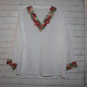 🤍 Embroidered Floral Peasant Blouse · Size XXL